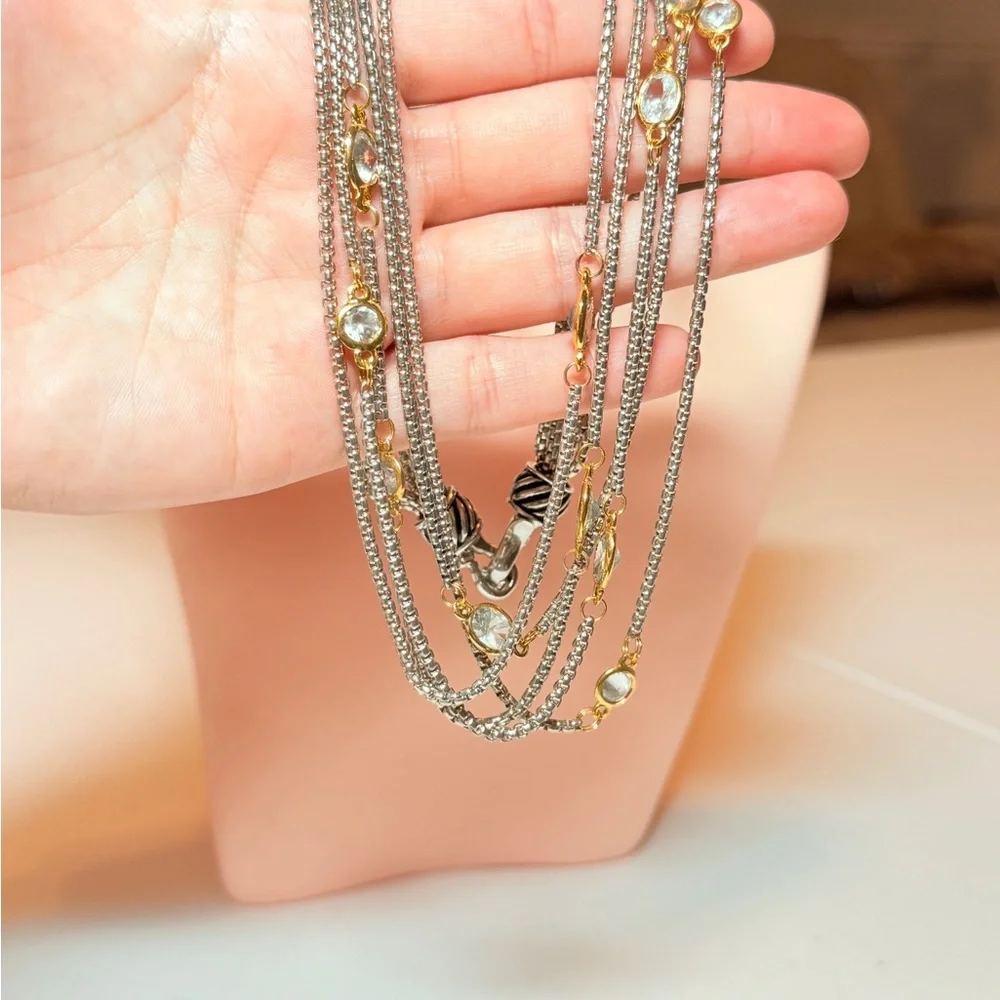 Multi-Strand Silver and Gold Crystal Necklace